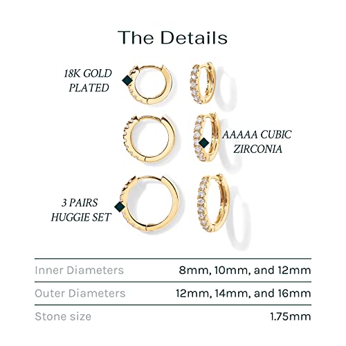 PAVOI 18K Huggie Earring Trio, Yellow Gold