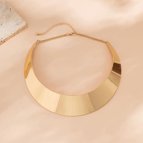 Chunky Gold Necklace Gold Statement Necklace for Women Dainty Gold Choker Necklace Gold Chunky Necklace Gold Chain Charm Necklace Exaggerated Ethnic Big Statement Necklace Gold African Tribe Wide Metal Choker Jewelry