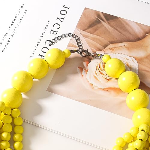 Kiszu 7 Layered Wood Beads Strand Statement Choker Necklace for Women, Africa Large and Small Round Chunky Necklace, Ethnic Colorful Bead Layered Bib Collar Necklace Hip Hop Jewelry
