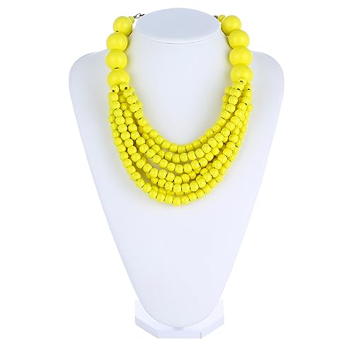 Kiszu 7 Layered Wood Beads Strand Statement Choker Necklace for Women, Africa Large and Small Round Chunky Necklace, Ethnic Colorful Bead Layered Bib Collar Necklace Hip Hop Jewelry
