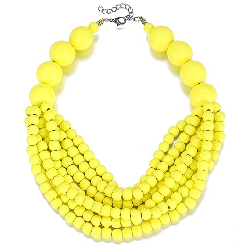 Kiszu 7 Layered Wood Beads Strand Statement Choker Necklace for Women, Africa Large and Small Round Chunky Necklace, Ethnic Colorful Bead Layered Bib Collar Necklace Hip Hop Jewelry