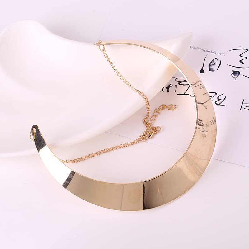 Chunky Gold Necklace Gold Statement Necklace for Women Dainty Gold Choker Necklace Gold Chunky Necklace Gold Chain Charm Necklace Exaggerated Ethnic Big Statement Necklace Gold African Tribe Wide Metal Choker Jewelry