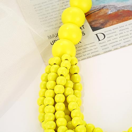 Kiszu 7 Layered Wood Beads Strand Statement Choker Necklace for Women, Africa Large and Small Round Chunky Necklace, Ethnic Colorful Bead Layered Bib Collar Necklace Hip Hop Jewelry