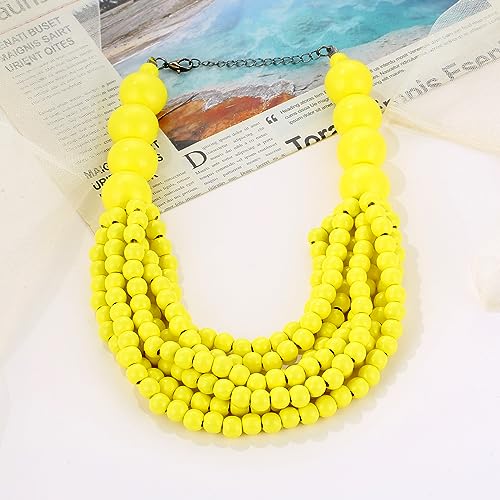 Kiszu 7 Layered Wood Beads Strand Statement Choker Necklace for Women, Africa Large and Small Round Chunky Necklace, Ethnic Colorful Bead Layered Bib Collar Necklace Hip Hop Jewelry