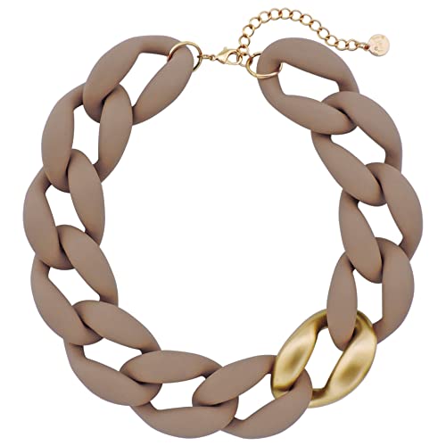Firstmeet Statement Chunky Acrylic Brown Chain Link Choker Necklace for Women(XL-1088-Light Brown)