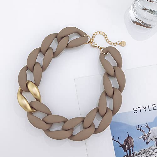 Firstmeet Statement Chunky Acrylic Brown Chain Link Choker Necklace for Women(XL-1088-Light Brown)