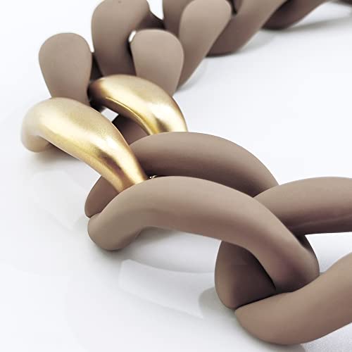 Firstmeet Statement Chunky Acrylic Brown Chain Link Choker Necklace for Women(XL-1088-Light Brown)