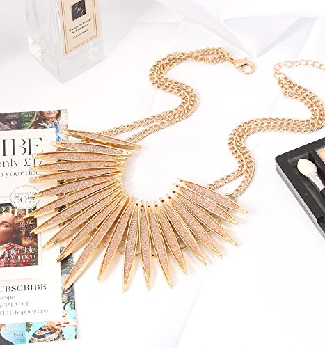 MOLOCH Sparkling Druzy Leaf Choker Necklace Fashion Gold-Tone Collar Necklace Bib Statement Chunky Tribal Necklace Woman Jewelry (Gold)