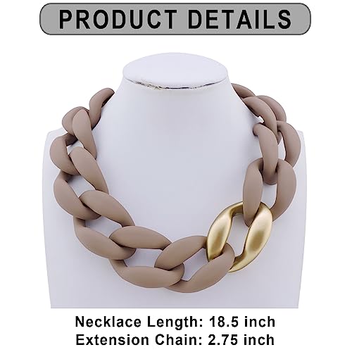 Firstmeet Statement Chunky Acrylic Brown Chain Link Choker Necklace for Women(XL-1088-Light Brown)