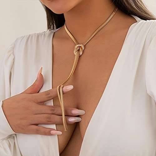 Harry and Henry Long Twisted Snake Chain Necklace Y Lariat Necklace for Women Boho Statement Necklace Gold Twist Herringbone Necklaces Gifts(Knotted-Gold)…
