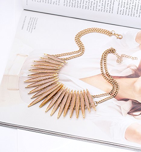 MOLOCH Sparkling Druzy Leaf Choker Necklace Fashion Gold-Tone Collar Necklace Bib Statement Chunky Tribal Necklace Woman Jewelry (Gold)