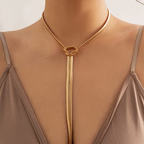 Harry and Henry Long Twisted Snake Chain Necklace Y Lariat Necklace for Women Boho Statement Necklace Gold Twist Herringbone Necklaces Gifts(Knotted-Gold)…