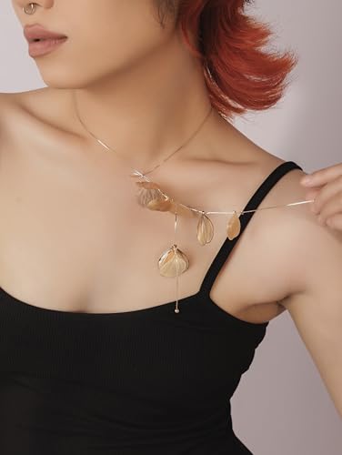 OJERRY Gold Statement Flower Long Y Shape Lariat Necklace for Women, Formal Evening Floral Jewelry Accessories Romantic Cool Gifts for Her Women in Their 20s 30s