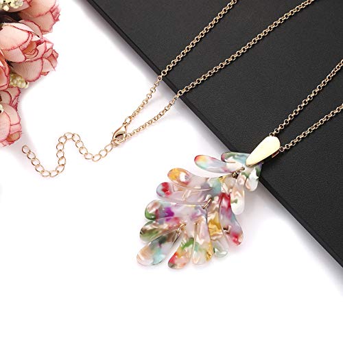 ARATLENCH Acrylic Pendant necklace Earrings – Long Statement Leaf Charm Necklace Tortoise Resin Palm Leaf Earrings Fashion Necklaces Earrings for Women Girls (Floral)