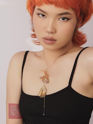 OJERRY Gold Statement Flower Long Y Shape Lariat Necklace for Women, Formal Evening Floral Jewelry Accessories Romantic Cool Gifts for Her Women in Their 20s 30s