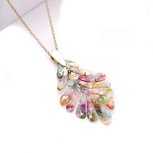 ARATLENCH Acrylic Pendant necklace Earrings – Long Statement Leaf Charm Necklace Tortoise Resin Palm Leaf Earrings Fashion Necklaces Earrings for Women Girls (Floral)