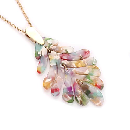 ARATLENCH Acrylic Pendant necklace Earrings – Long Statement Leaf Charm Necklace Tortoise Resin Palm Leaf Earrings Fashion Necklaces Earrings for Women Girls (Floral)