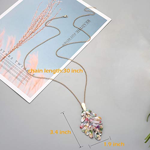 ARATLENCH Acrylic Pendant necklace Earrings – Long Statement Leaf Charm Necklace Tortoise Resin Palm Leaf Earrings Fashion Necklaces Earrings for Women Girls (Floral)
