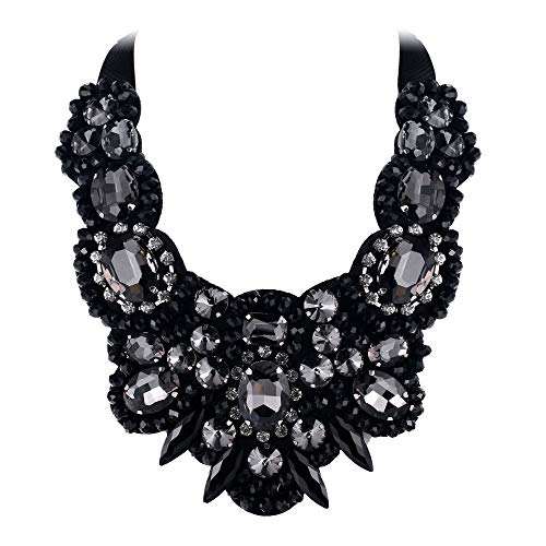 Flyonce Black Rhinestone Crystal Bib Chunky Collar Statement Necklace for Women Costume Jewelry