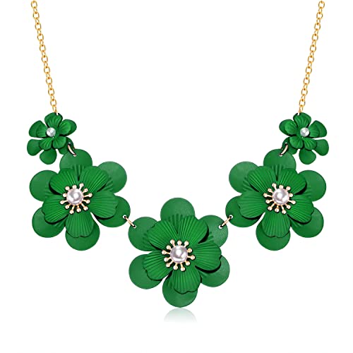 Boho Choker Necklace for Women Cute Flower Collar Necklace Statement Chunky Pearl Charm Summer Beach Chokers Necklaces Gifts for Women Girls (green choker)