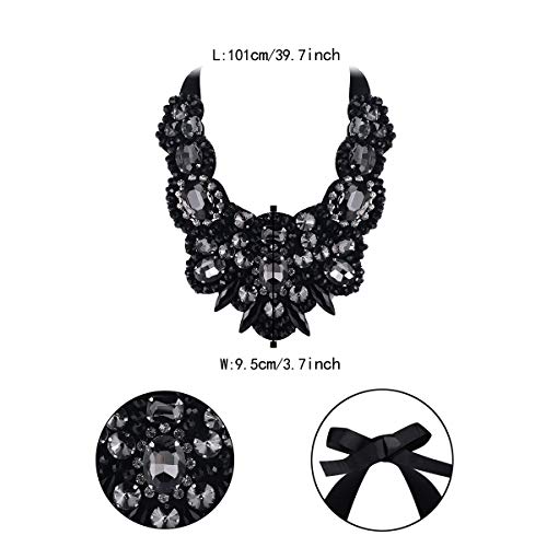 Flyonce Black Rhinestone Crystal Bib Chunky Collar Statement Necklace for Women Costume Jewelry