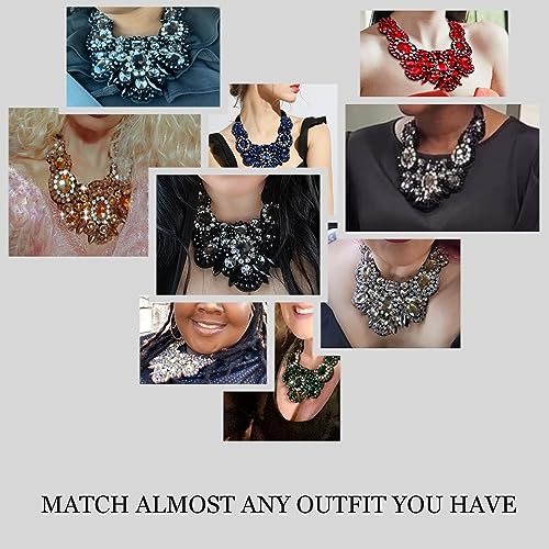 Flyonce Black Rhinestone Crystal Bib Chunky Collar Statement Necklace for Women Costume Jewelry