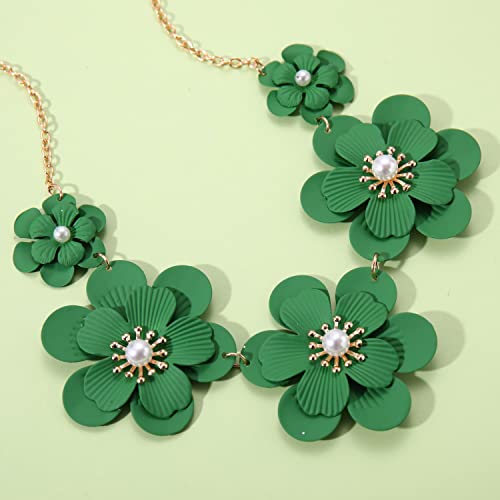 Boho Choker Necklace for Women Cute Flower Collar Necklace Statement Chunky Pearl Charm Summer Beach Chokers Necklaces Gifts for Women Girls (green choker)