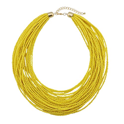 BOCAR Multi Layer Chunky Bib Statement Seed Beads Cluster Collar Necklace for Women Gift (NK-10351-yellow)