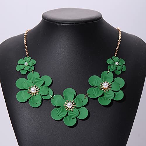 Boho Choker Necklace for Women Cute Flower Collar Necklace Statement Chunky Pearl Charm Summer Beach Chokers Necklaces Gifts for Women Girls (green choker)