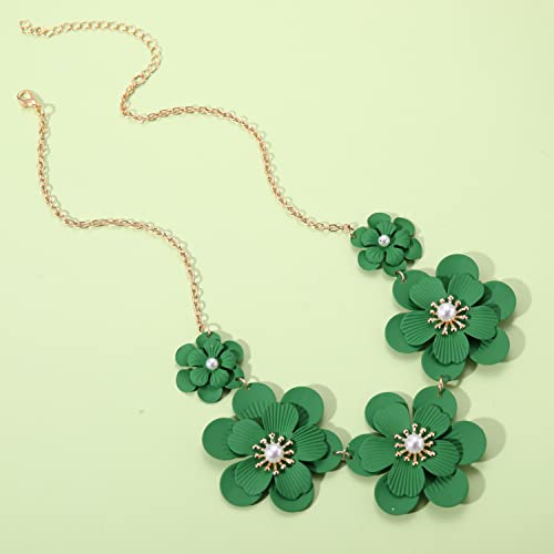 Boho Choker Necklace for Women Cute Flower Collar Necklace Statement Chunky Pearl Charm Summer Beach Chokers Necklaces Gifts for Women Girls (green choker)