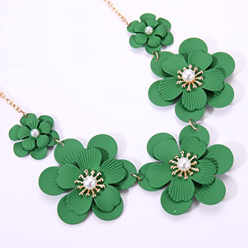 Boho Choker Necklace for Women Cute Flower Collar Necklace Statement Chunky Pearl Charm Summer Beach Chokers Necklaces Gifts for Women Girls (green choker)