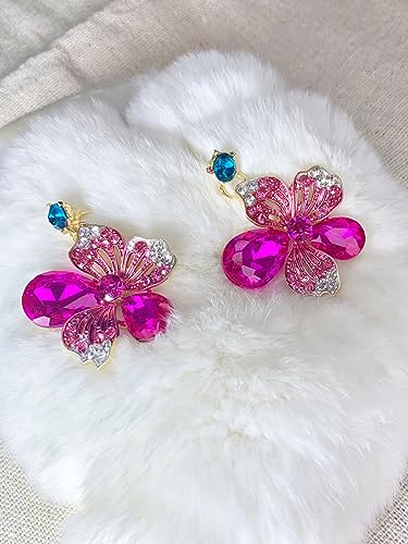 MMonesu Colorful Crystal Flower Bib Statement Necklace Set Chunky Diamond Flower Statement Necklace & Earrings Drama Bib Collar Jewelry Set for Women Prom Party Jewelry