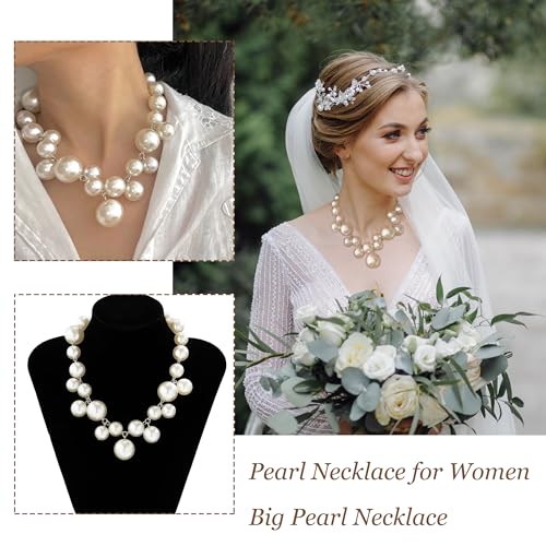 Pearl Necklace for Women Chunky Pearl Necklace Big Pearl Necklace Exaggerated Large Pearl Necklace Statement Pearl Choker Necklace Wedding Jewelry Gifts for Party