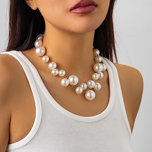 Pearl Necklace for Women Chunky Pearl Necklace Big Pearl Necklace Exaggerated Large Pearl Necklace Statement Pearl Choker Necklace Wedding Jewelry Gifts for Party