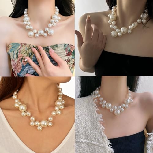 Pearl Necklace for Women Chunky Pearl Necklace Big Pearl Necklace Exaggerated Large Pearl Necklace Statement Pearl Choker Necklace Wedding Jewelry Gifts for Party
