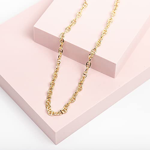 PAVOI 14K Yellow Gold Plated Anchor Chain Necklace | Gold Plated Womens Chain Necklace | Womens Trendy Chain Necklace