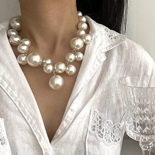 Pearl Necklace for Women Chunky Pearl Necklace Big Pearl Necklace Exaggerated Large Pearl Necklace Statement Pearl Choker Necklace Wedding Jewelry Gifts for Party