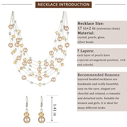 Layered Pearl Beaded Necklaces for Women Multi Layered Pearl Choker Necklace Boho Jewelry for Women Gifts for Mom(Champagne)