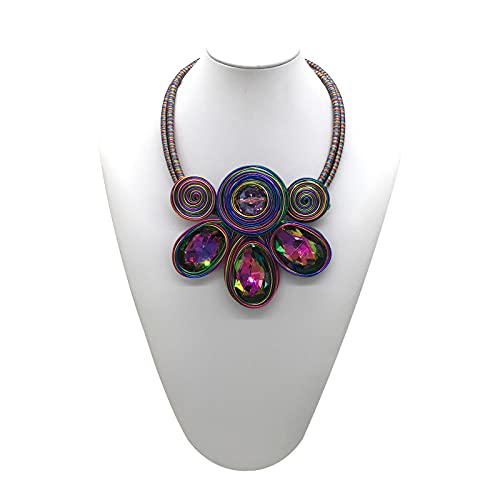 JHWZAIY Chunky African Statement Necklace For Women Tribal Fashion Costume Jewelry Earring Sets Unique Colorful Big Rhinestone Crystal Pendent Collar Choker Bib Handmade (01)