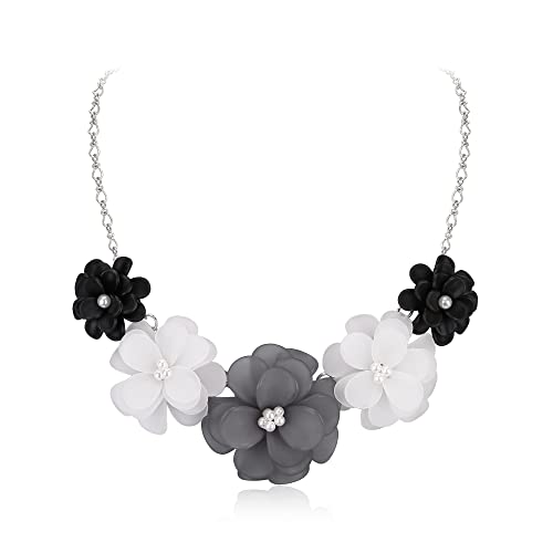 Flyonce Flower Statement Collar Necklace, Summer Holiday Floral Black Flower Necklaces for Women