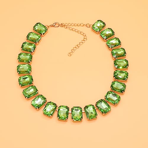 JNF Crystal Rhinestone Choker Collar Necklace For Women Colorful Gemstones Neck Chain Trendy Sparkly Statement Piece Crystal Rhinestone Bib Necklace (Green)