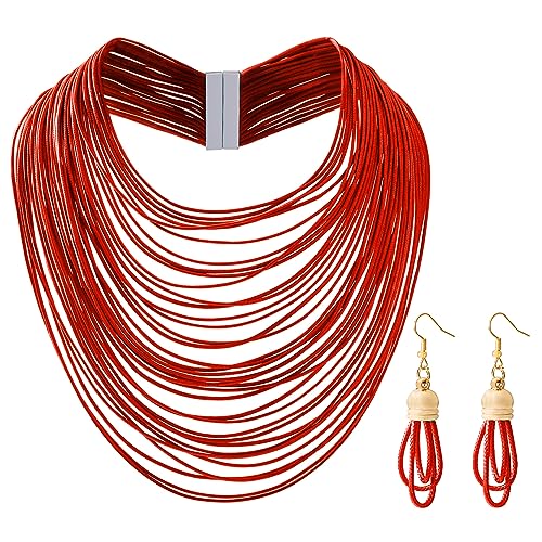 Kiszu Women Multi Layer Choker Necklace Chunky Wax Line Bib Necklace Statement Jewelry Pendent Handmade Presents