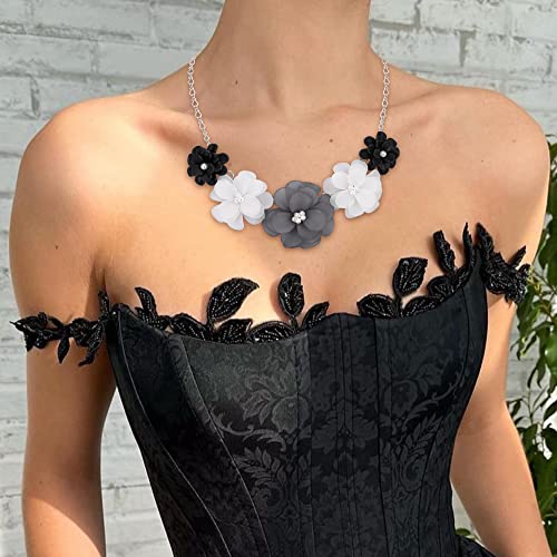 Flyonce Flower Statement Collar Necklace, Summer Holiday Floral Black Flower Necklaces for Women