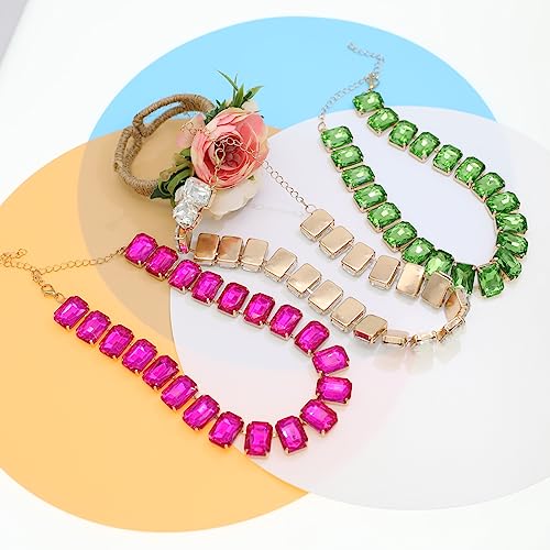 JNF Crystal Rhinestone Choker Collar Necklace For Women Colorful Gemstones Neck Chain Trendy Sparkly Statement Piece Crystal Rhinestone Bib Necklace (Green)