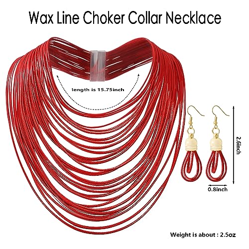 Kiszu Women Multi Layer Choker Necklace Chunky Wax Line Bib Necklace Statement Jewelry Pendent Handmade Presents