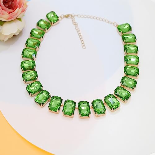 JNF Crystal Rhinestone Choker Collar Necklace For Women Colorful Gemstones Neck Chain Trendy Sparkly Statement Piece Crystal Rhinestone Bib Necklace (Green)