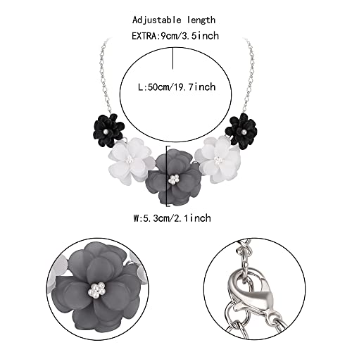 Flyonce Flower Statement Collar Necklace, Summer Holiday Floral Black Flower Necklaces for Women