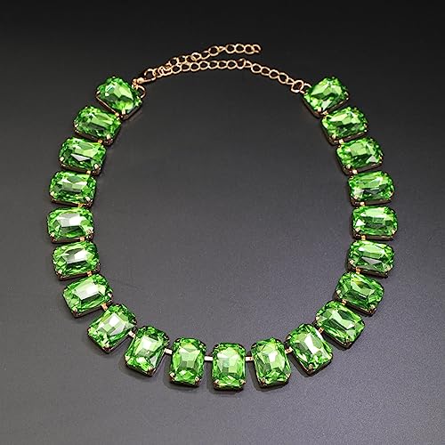 JNF Crystal Rhinestone Choker Collar Necklace For Women Colorful Gemstones Neck Chain Trendy Sparkly Statement Piece Crystal Rhinestone Bib Necklace (Green)