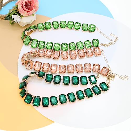 JNF Crystal Rhinestone Choker Collar Necklace For Women Colorful Gemstones Neck Chain Trendy Sparkly Statement Piece Crystal Rhinestone Bib Necklace (Green)