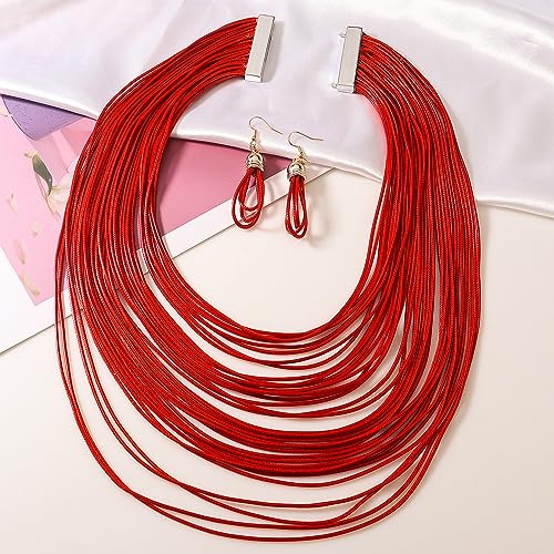 Kiszu Women Multi Layer Choker Necklace Chunky Wax Line Bib Necklace Statement Jewelry Pendent Handmade Presents